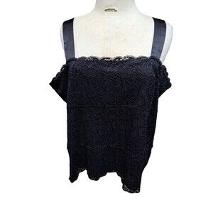 Coldwater Creek Tank Top Black Floral Lace Square Neck Sleeveless Cami